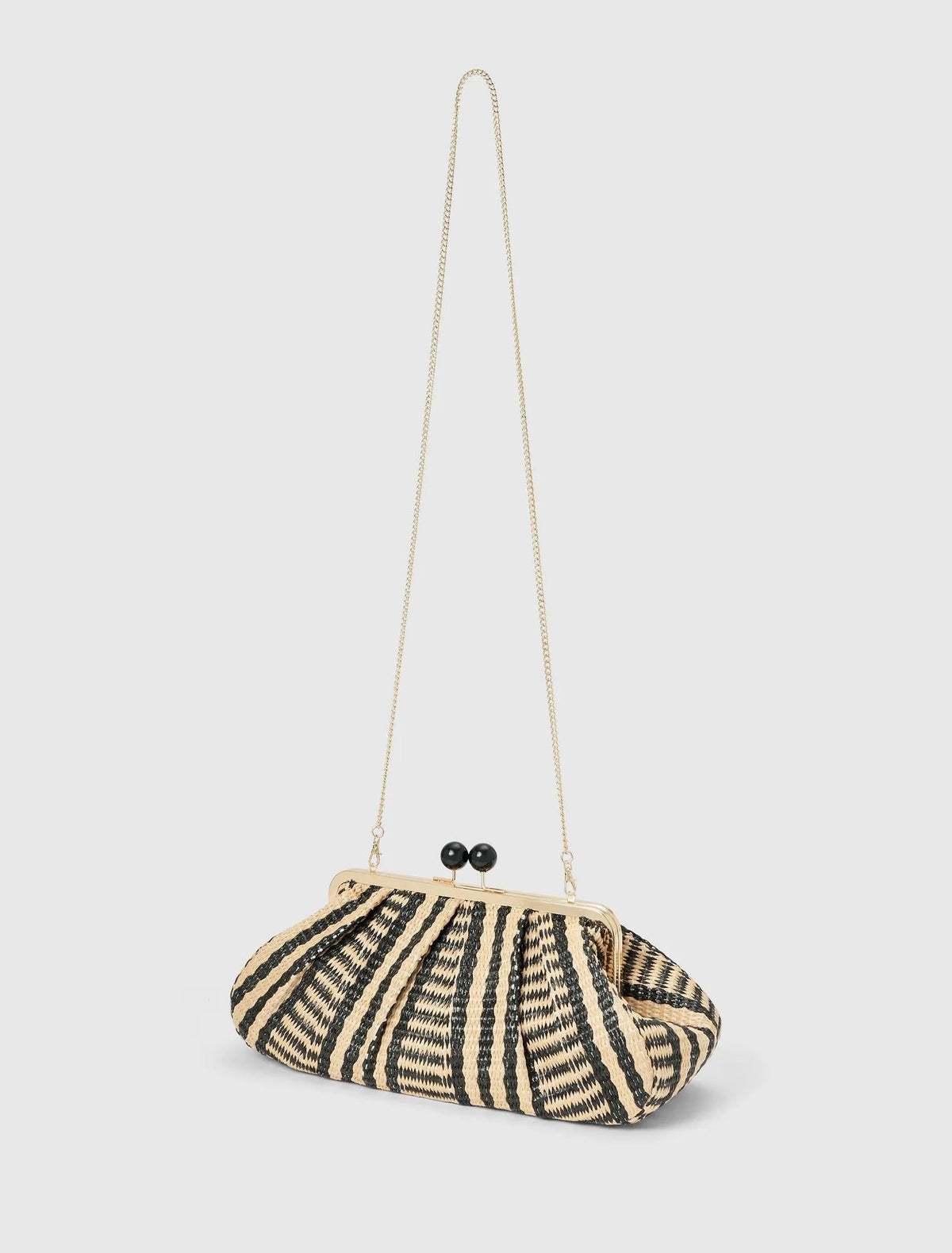Yasmin Weave Frame Soft Clutch Black/Natural