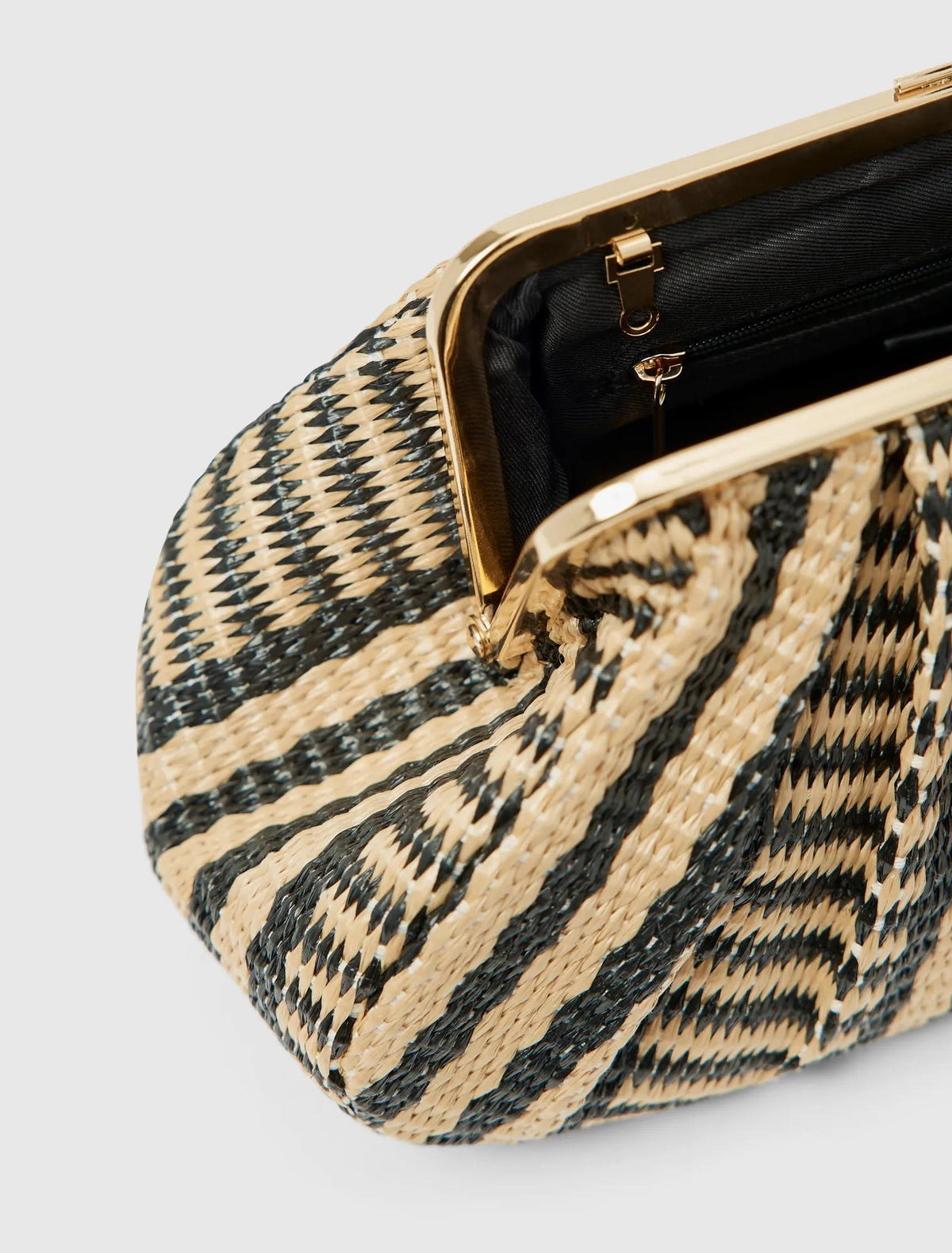 Yasmin Weave Frame Soft Clutch Black/Natural