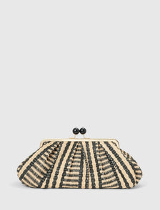 Yasmin Weave Frame Soft Clutch Black/Natural