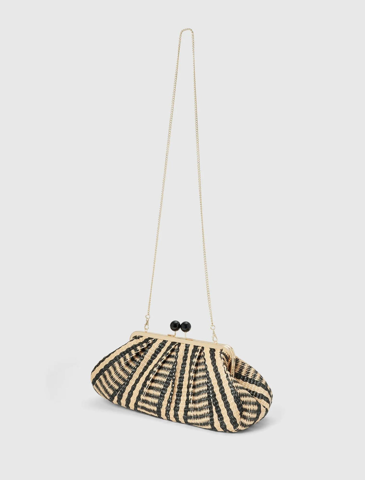 Yasmin Weave Frame Soft Clutch Black/Natural
