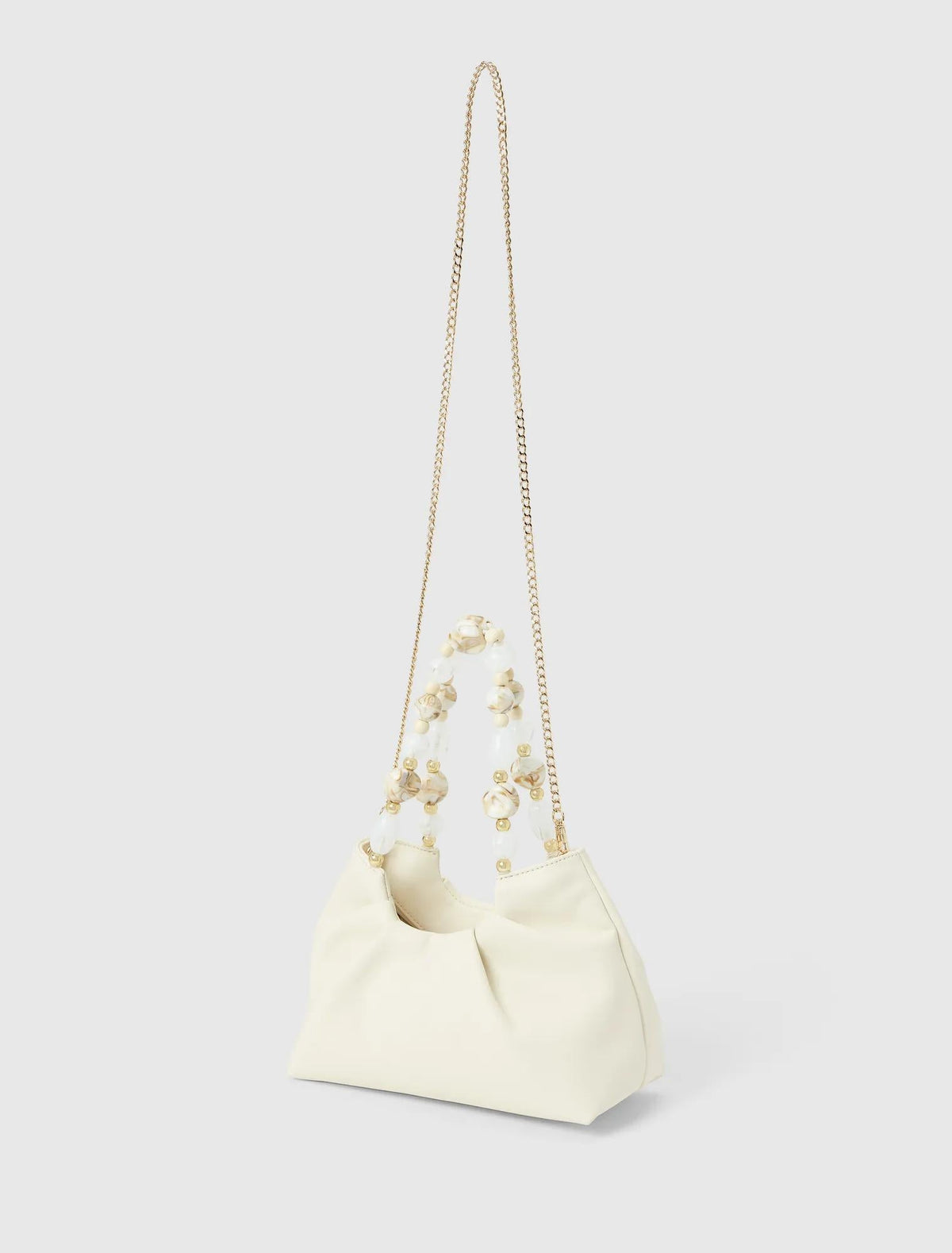 Francine Ruched Bead Handle Bag Ivory