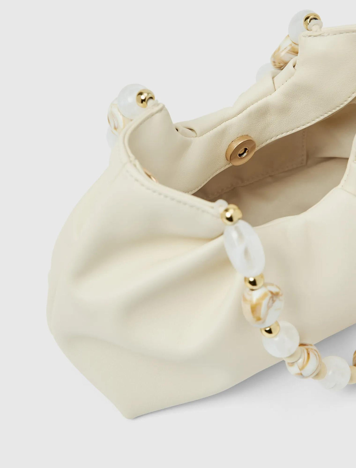 Francine Ruched Bead Handle Bag Ivory