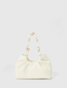 Francine Ruched Bead Handle Bag Ivory