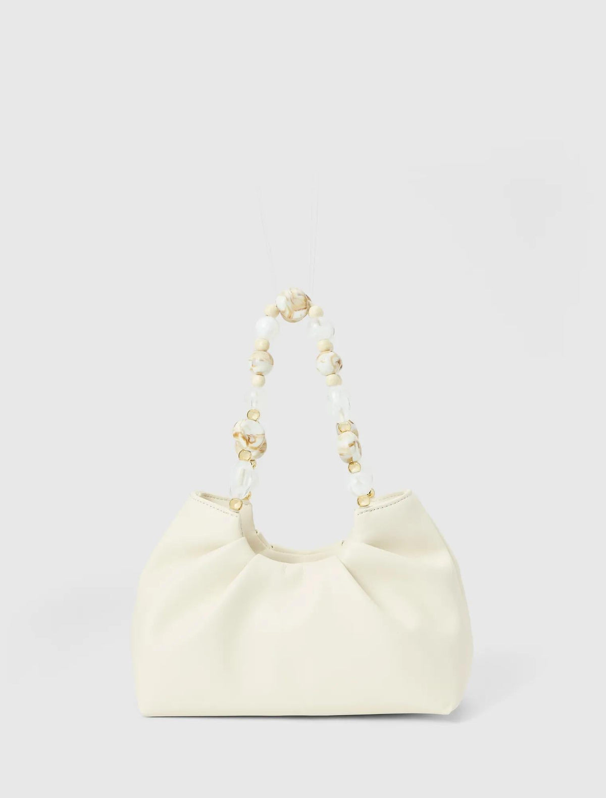 Francine Ruched Bead Handle Bag Ivory