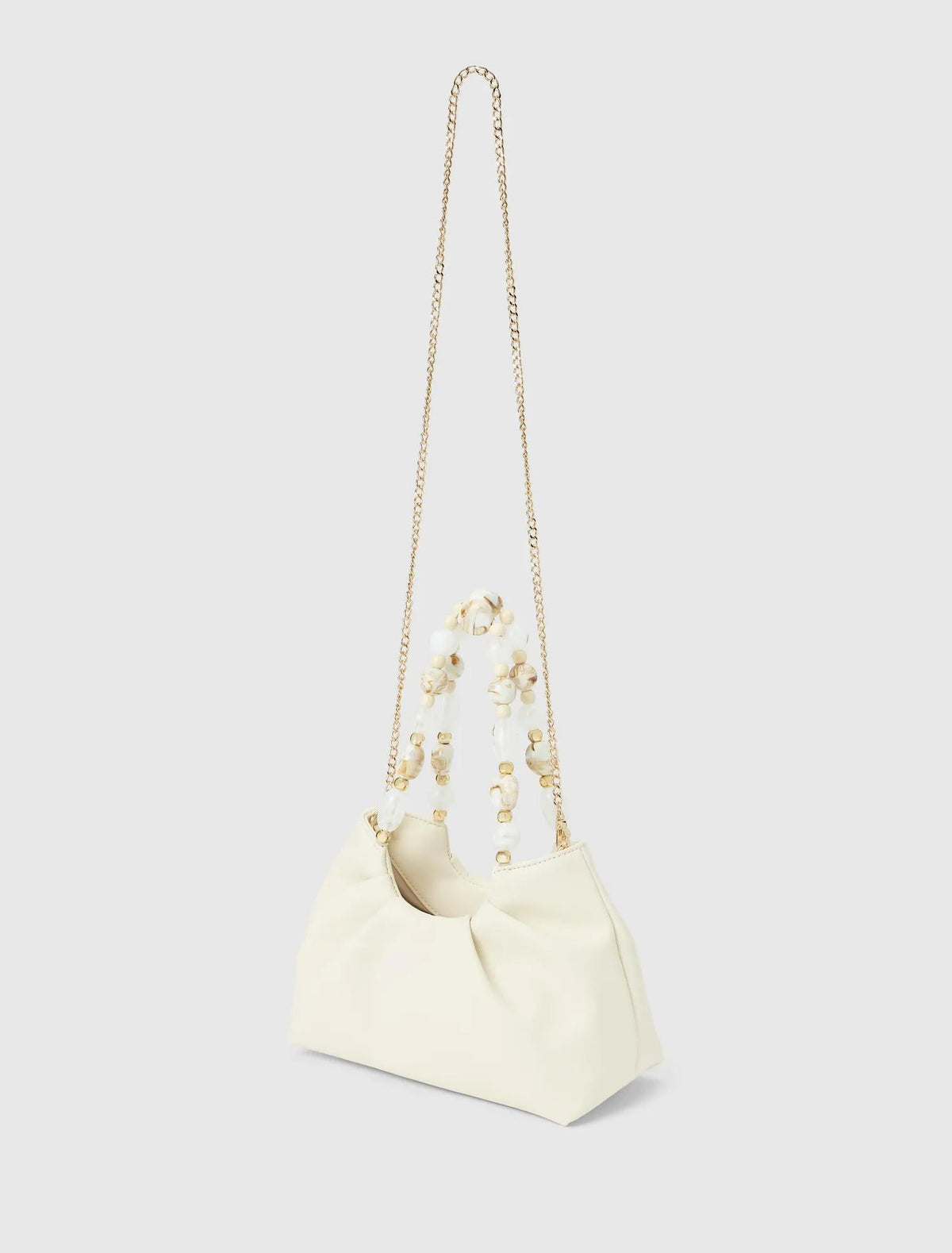 Francine Ruched Bead Handle Bag Ivory
