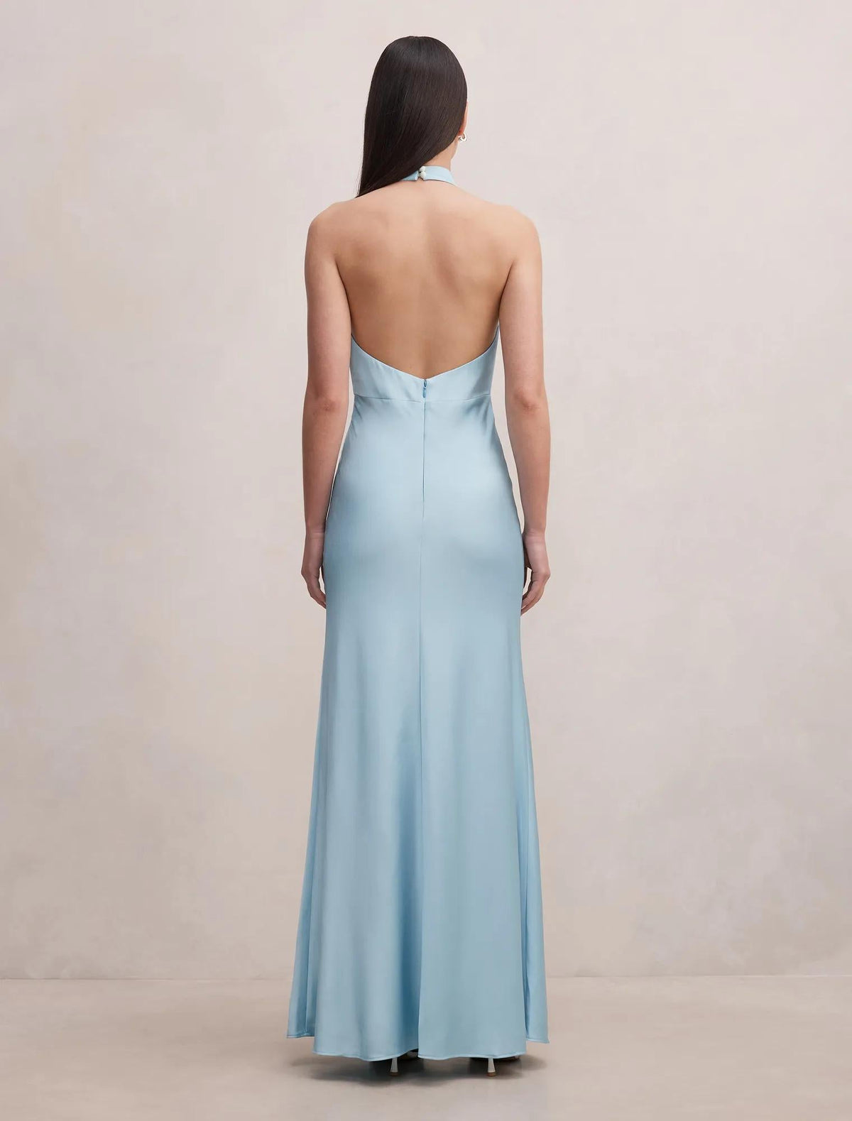 Becca Cowl Halter Satin Gown Seafoam Aqua