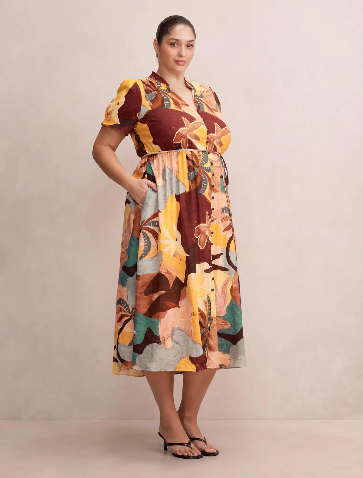 Mia Curve Midi Shirt Dress Arndale Abstract