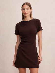 Jenny Tucked Mini Dress Dark Chocolate