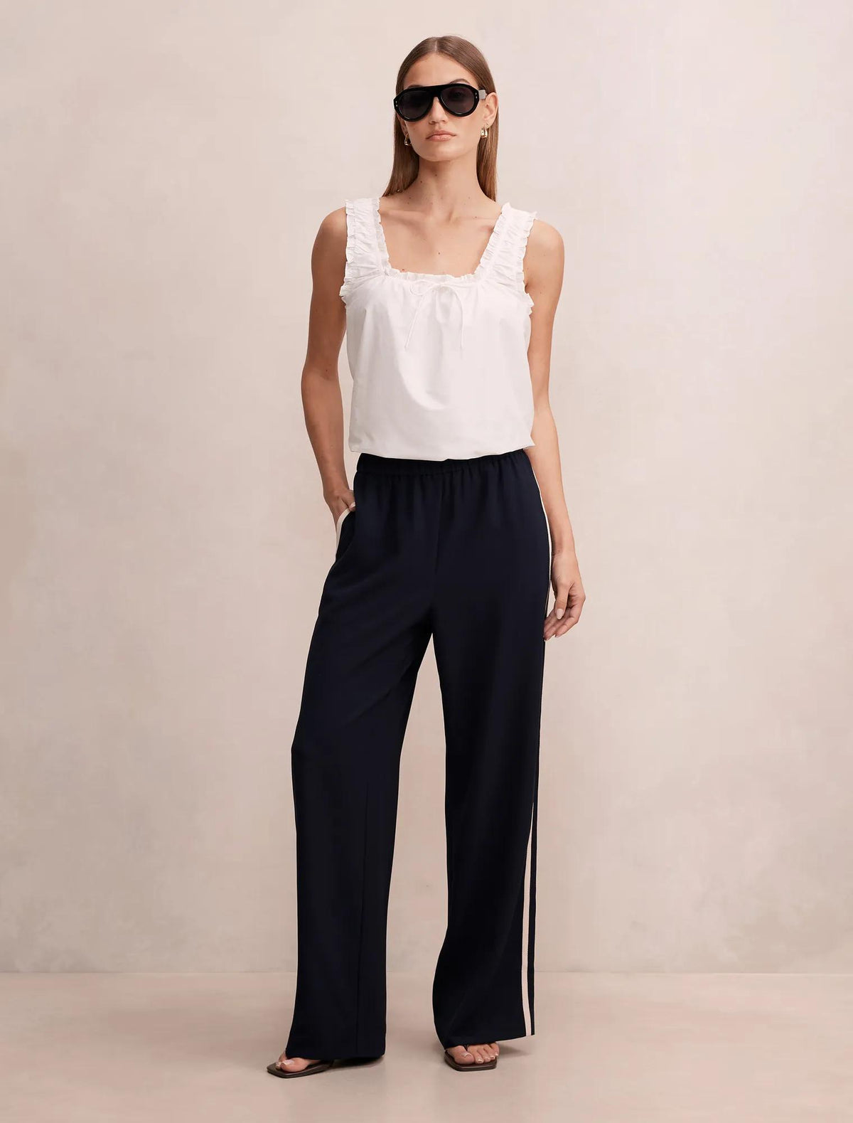 Chloe Side Stripe Wide Leg Pants Navy