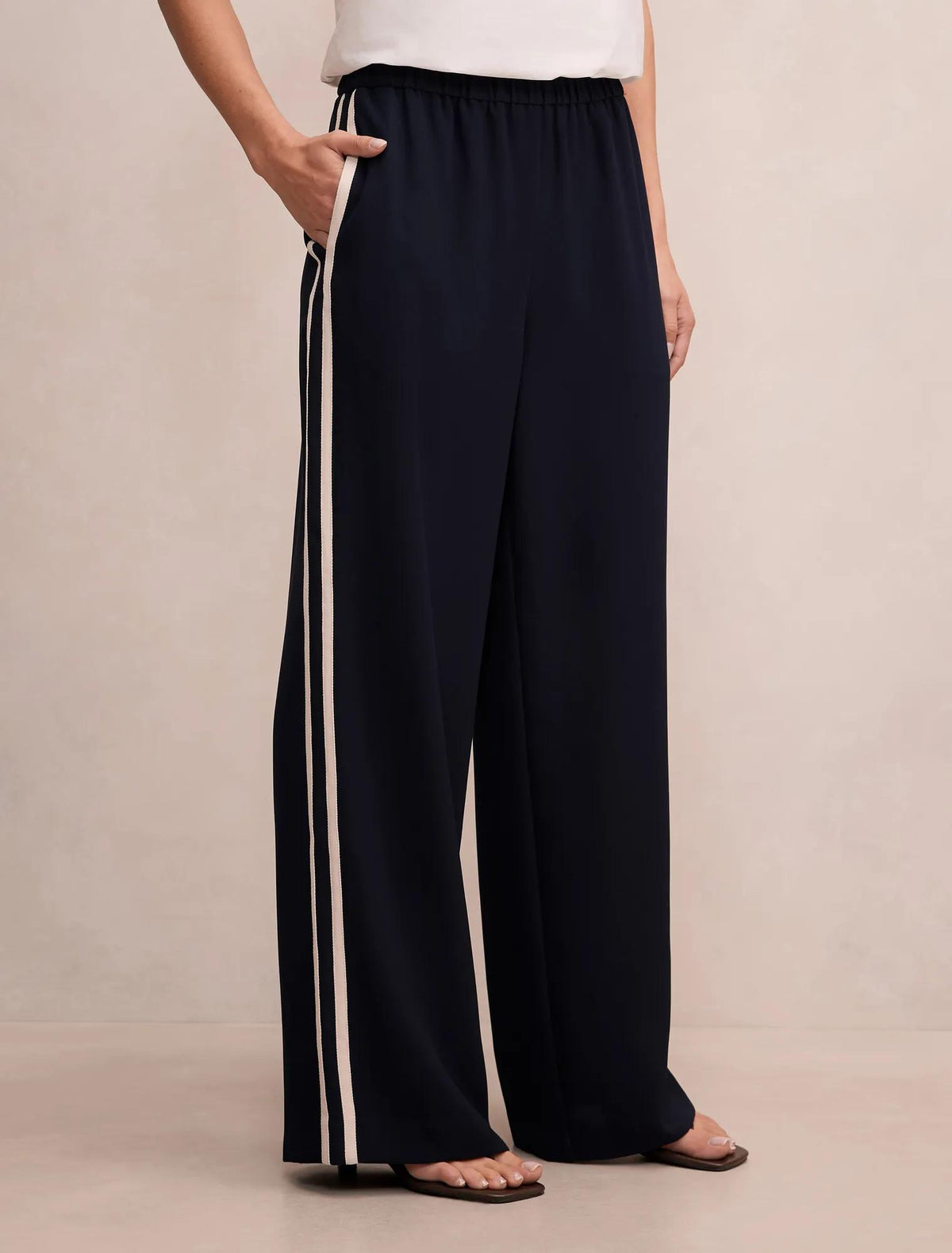 Chloe Side Stripe Wide Leg Pants Navy
