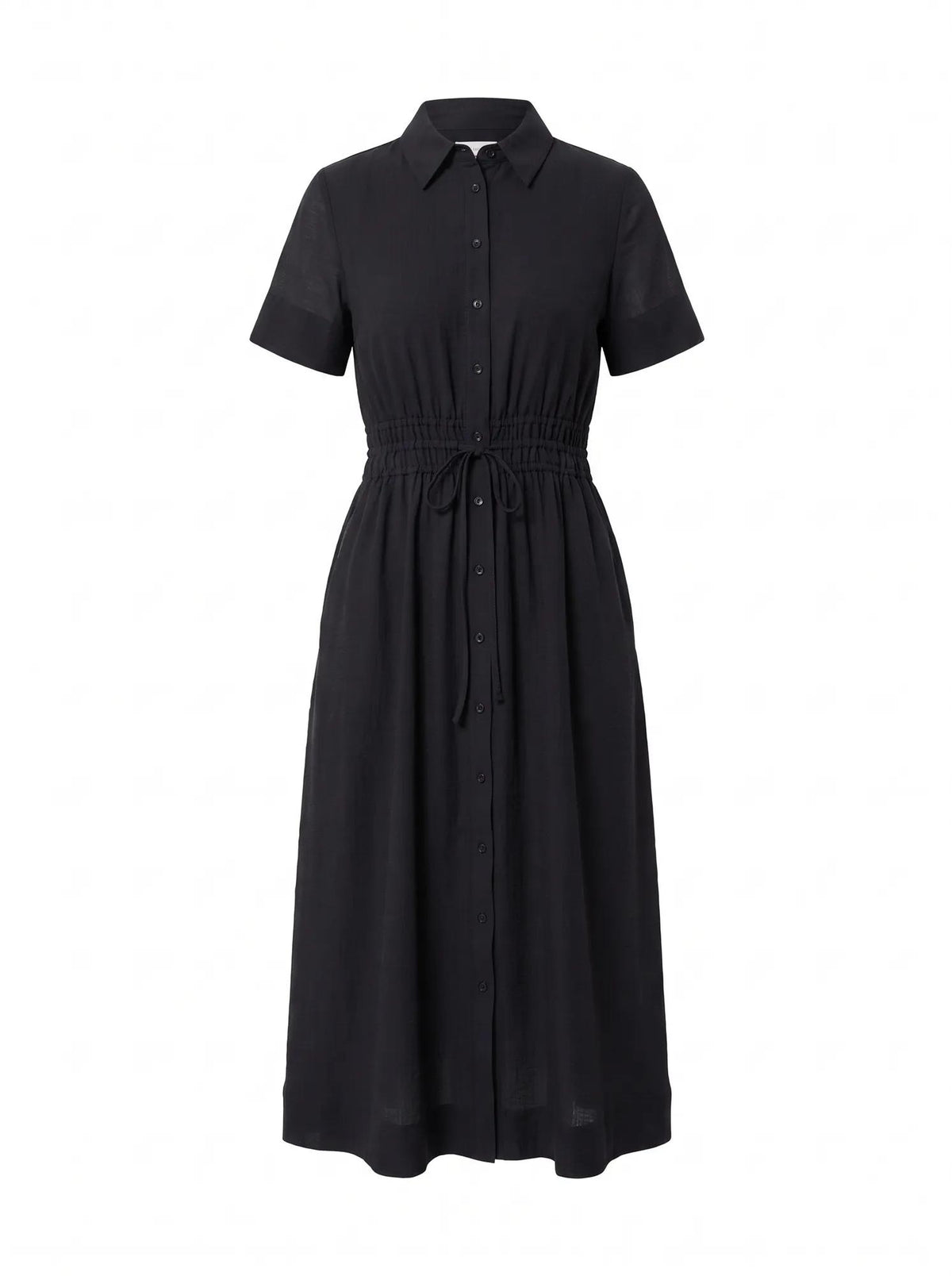 Brynn Elastic Waist Shirt Midi Dress Navy_mannequin
