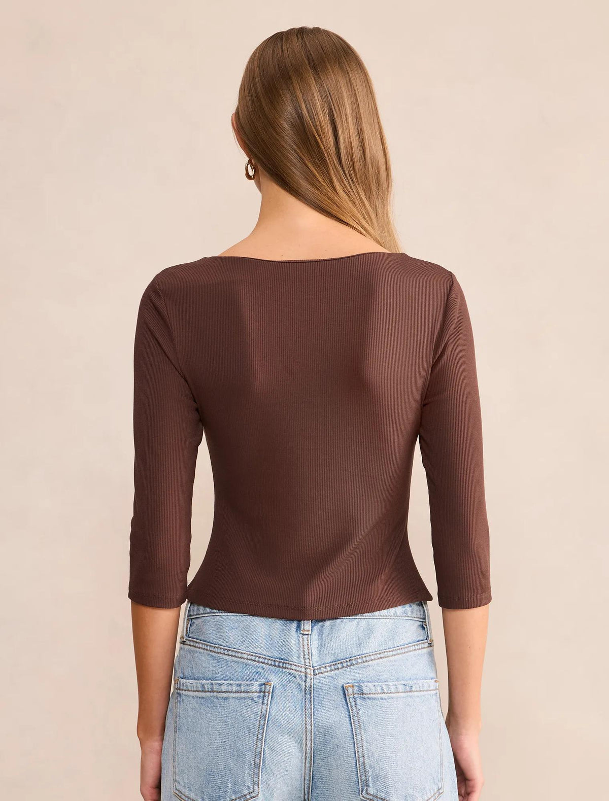 Julia Rib 3/4 Sleeve Cardigan Chocolate
