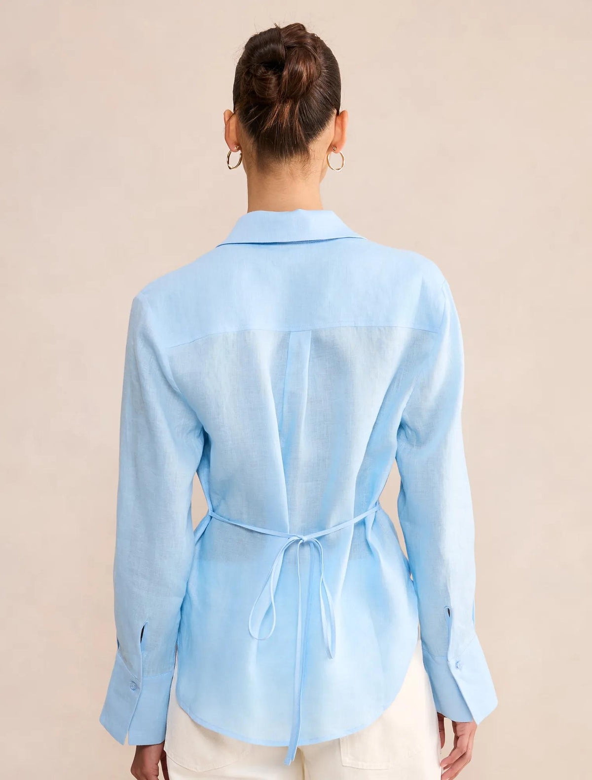 Tina Linen Tie Back Shirt Blue