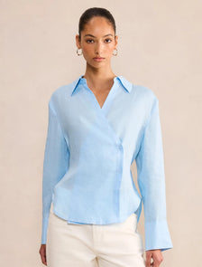 Tina Linen Tie Back Shirt Blue