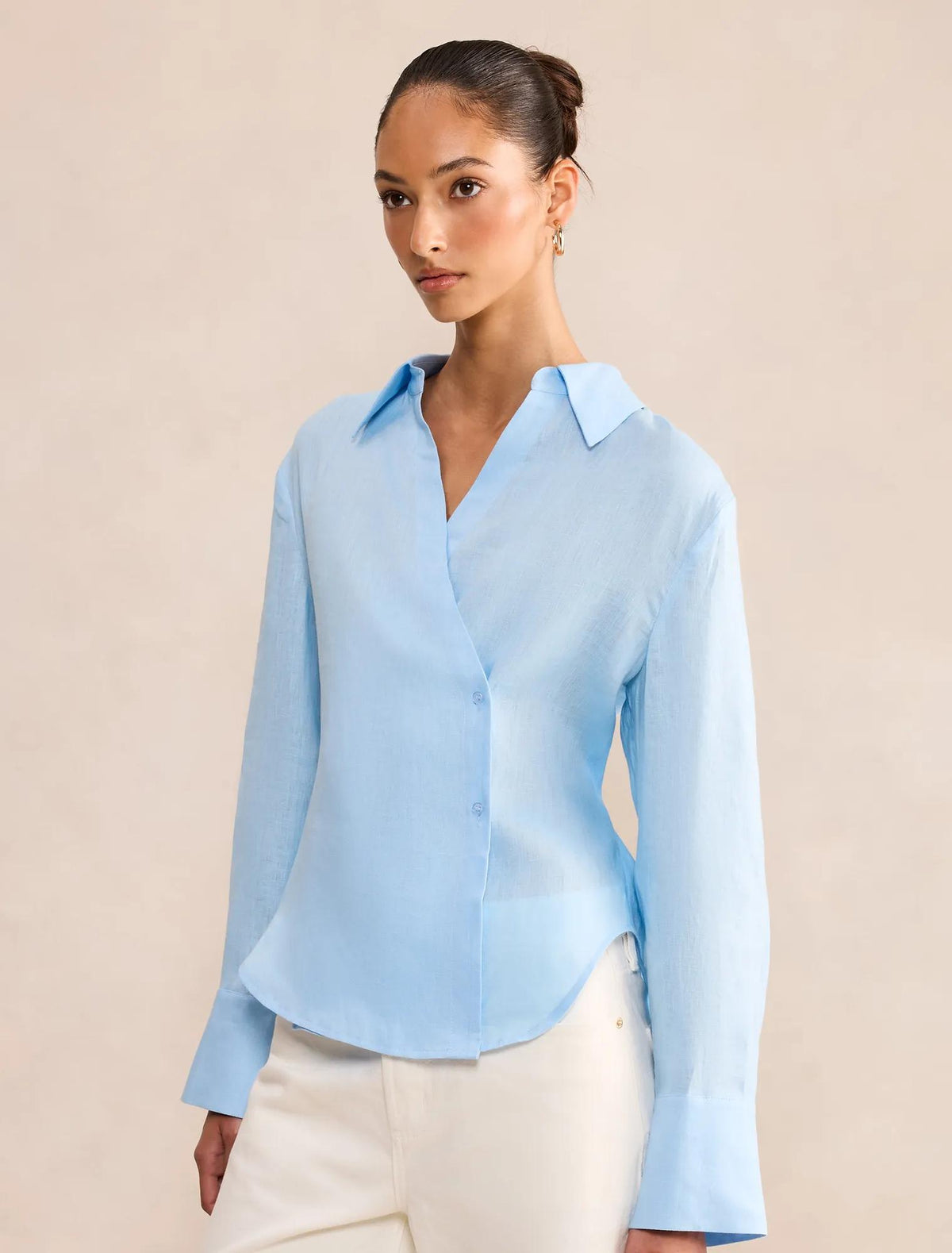 Tina Linen Tie Back Shirt Blue
