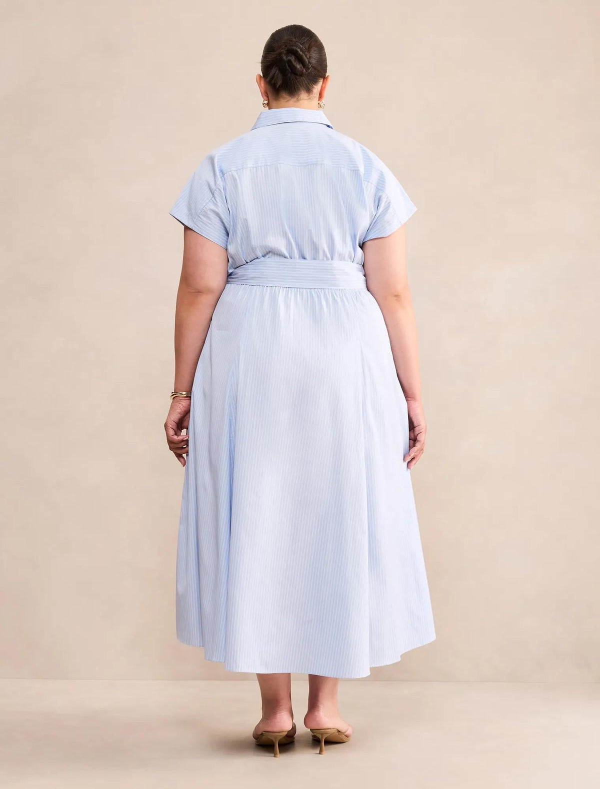 Mina Curve Stripe Shirt Midi Dress Blue Stripe
