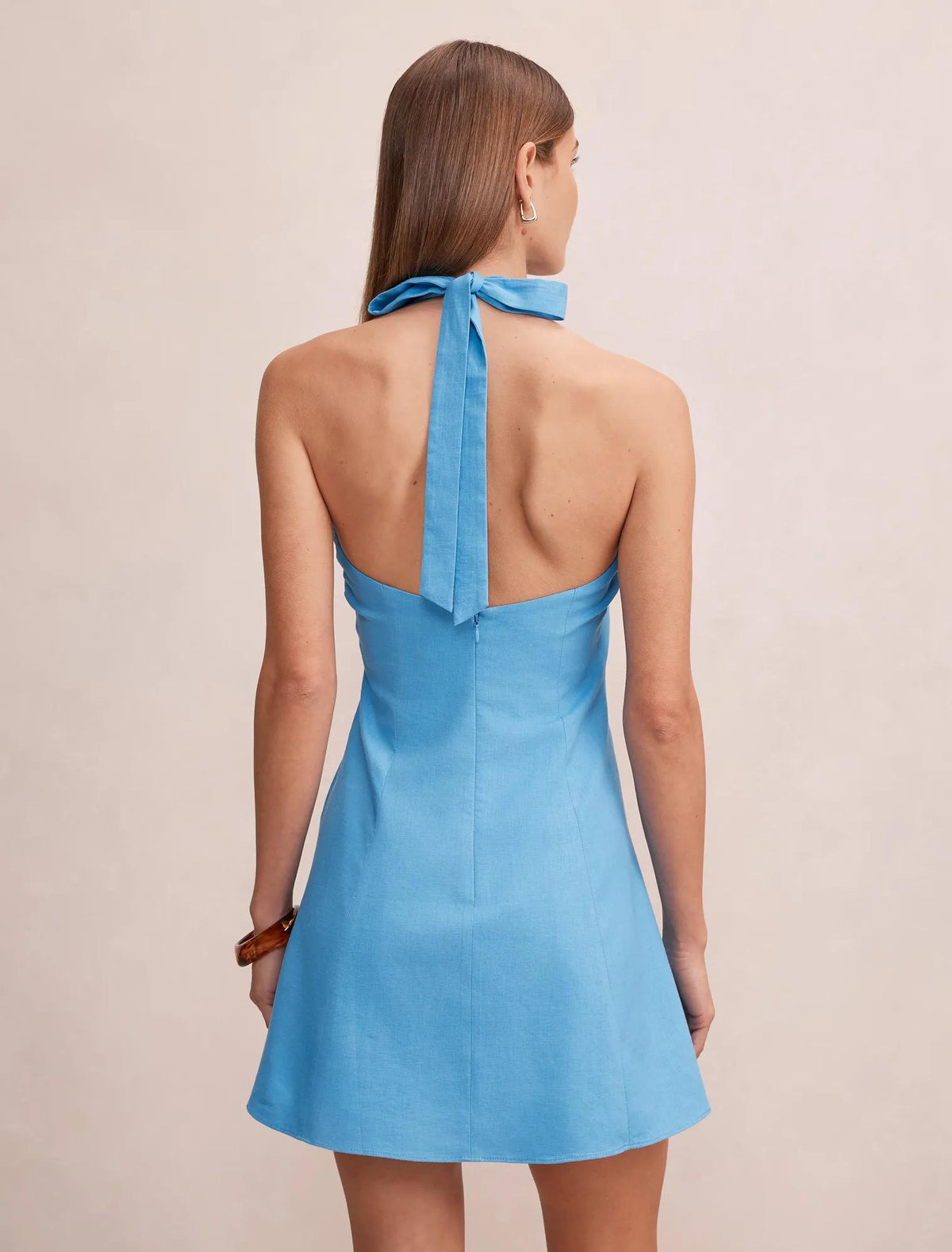 Ina Button Front Halter Mini Dress Blue Lemonade