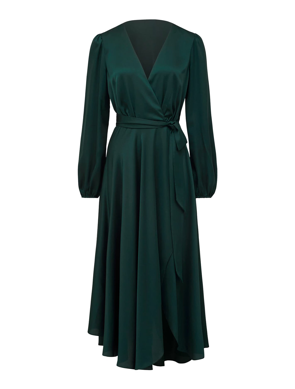 Marilyn Satin Wrap Midi Dress Dark Green_mannequin