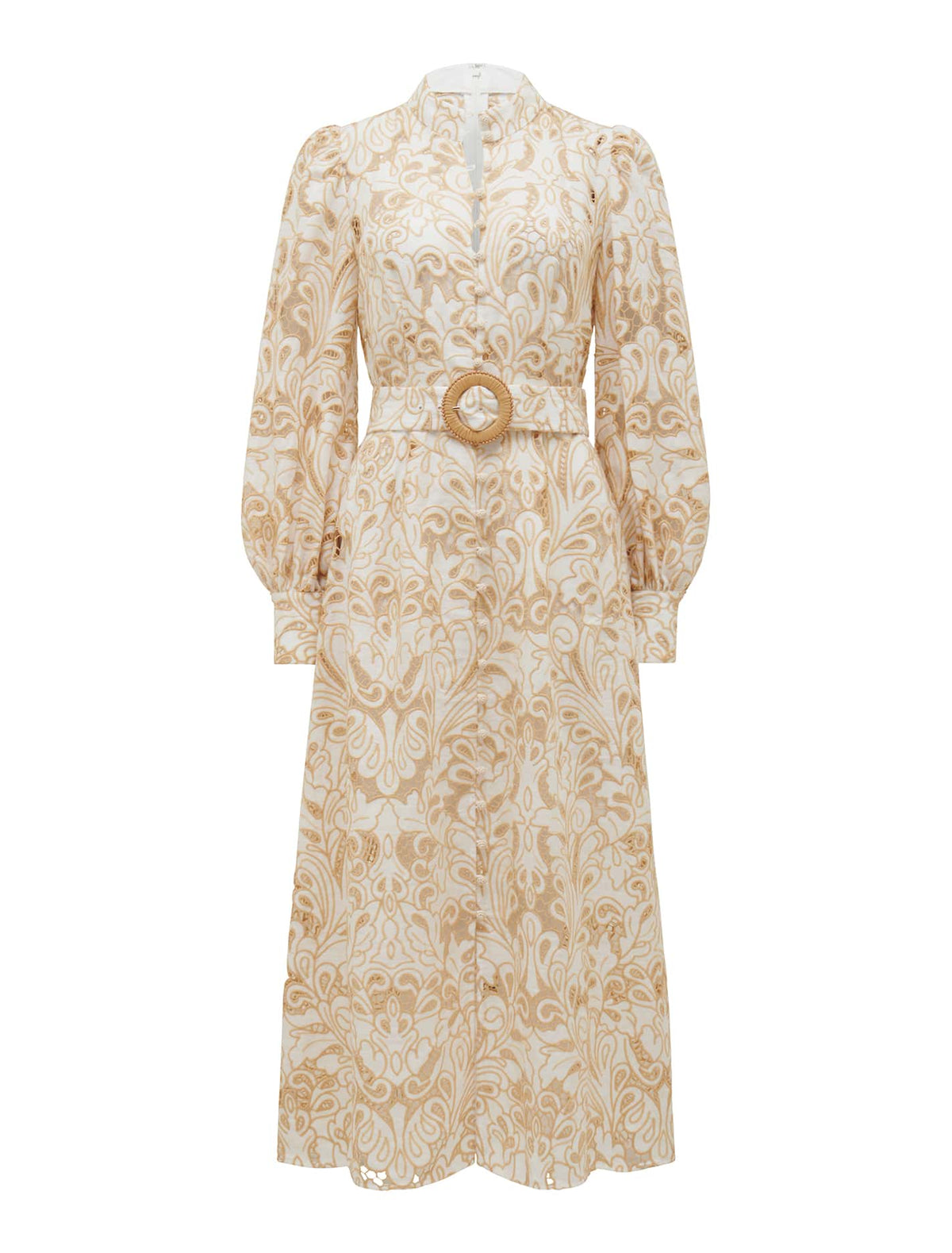 Fifi Broderie Long Sleeve Midi Dress Porcelain and Tan Broderie_mannequin