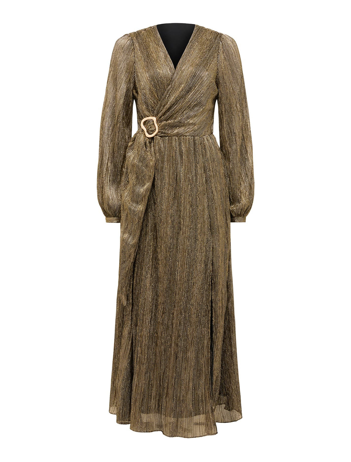 Tyler Plisse Belted Midi Dress Black & Gold_mannequin