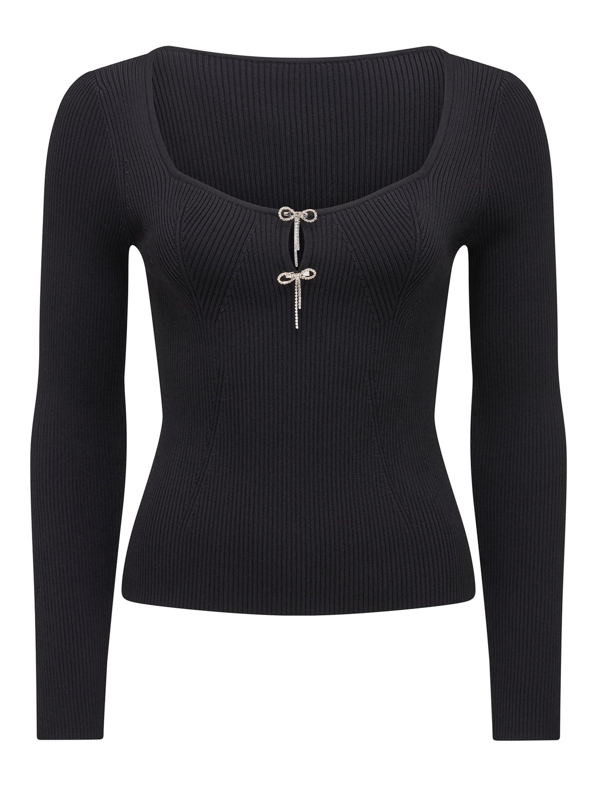 Bella Embellished Bow Knit Top Black_mannequin
