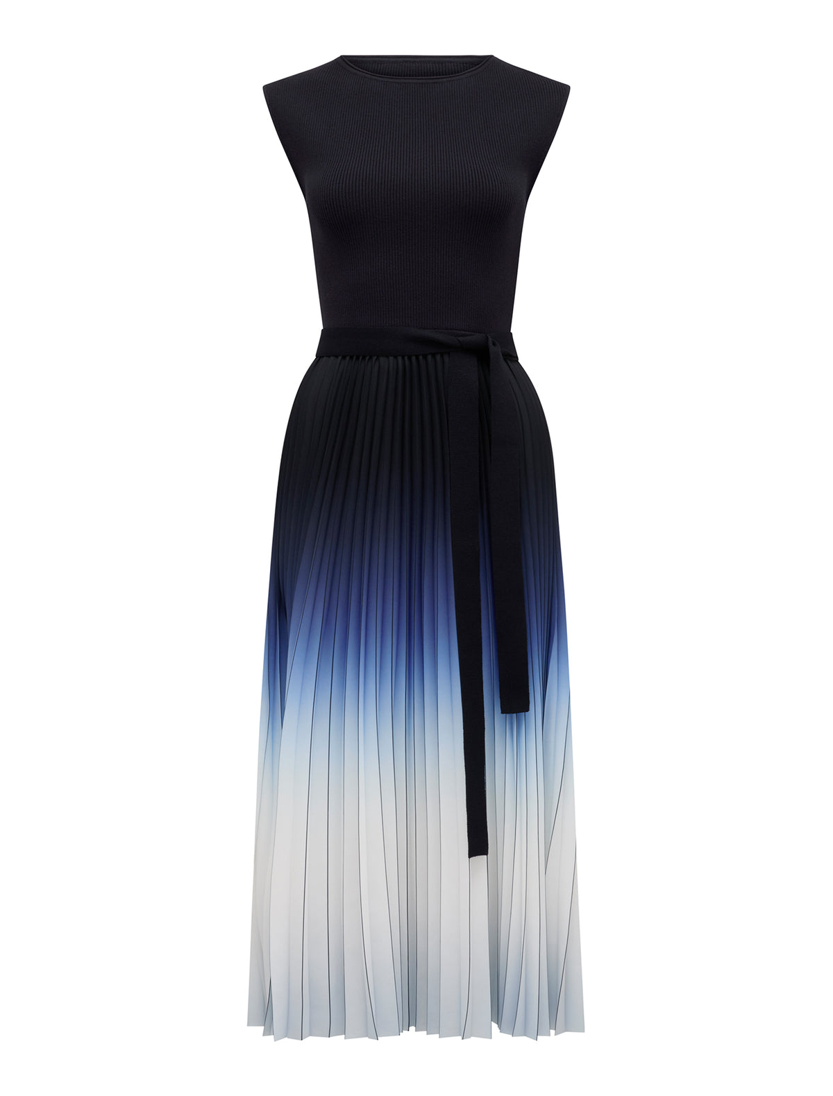 Elara Ombre Pleat Midi Dress Navy_mannequin