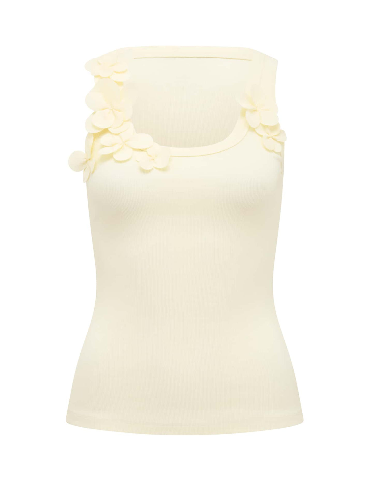 Pia Applique Scoop Neck Tank Top Lemon Drop_mannequin