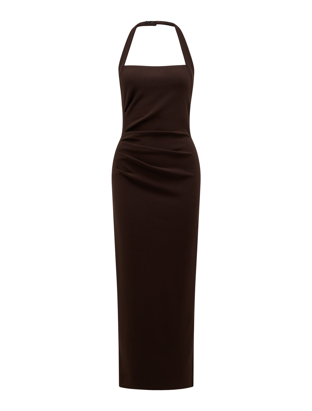 Georgie Halter Ruched Bodycon Dress Chocolate_mannequin