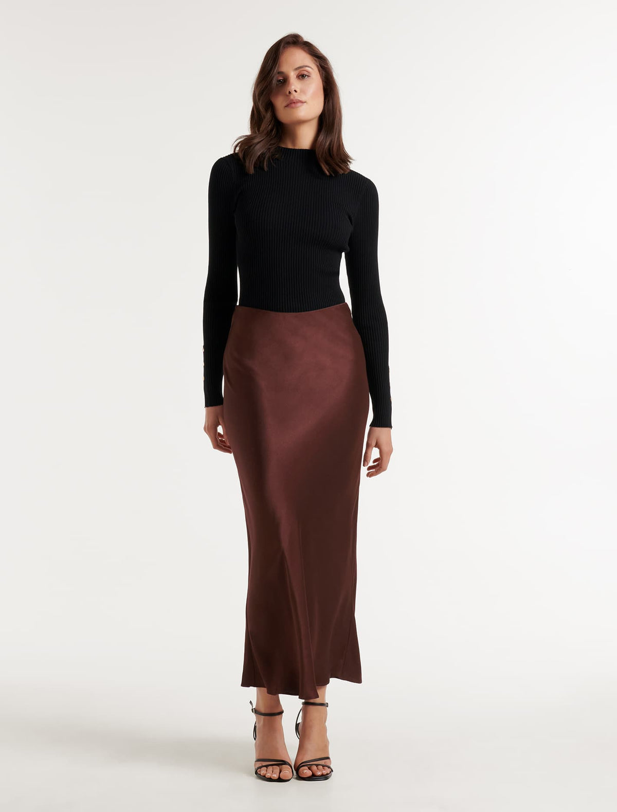 Portia Bias Midi Skirt Chocolate