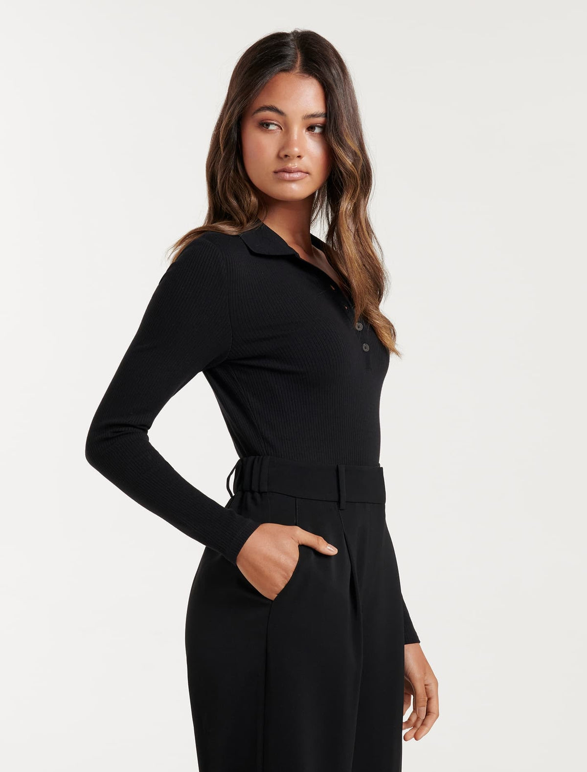 Julia Long Sleeve Polo Black
