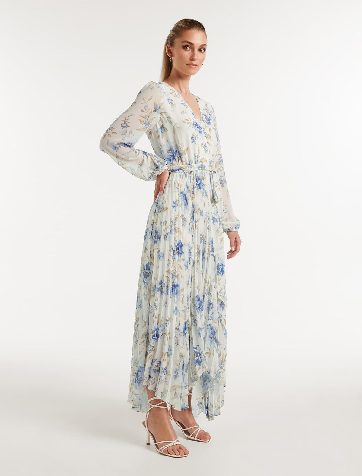 Blaire Pleated Midi Dress Porcelain Augustine Floral