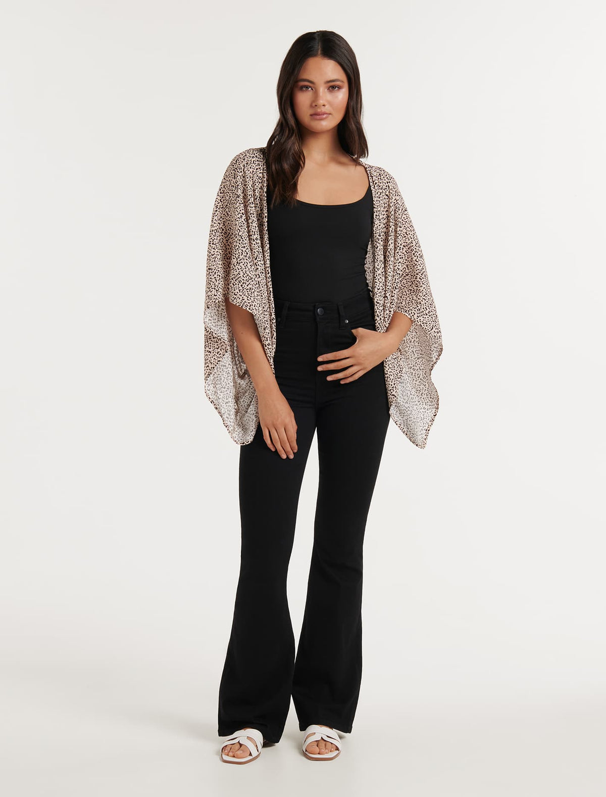 Dani Short Print Kimono Leopard Print
