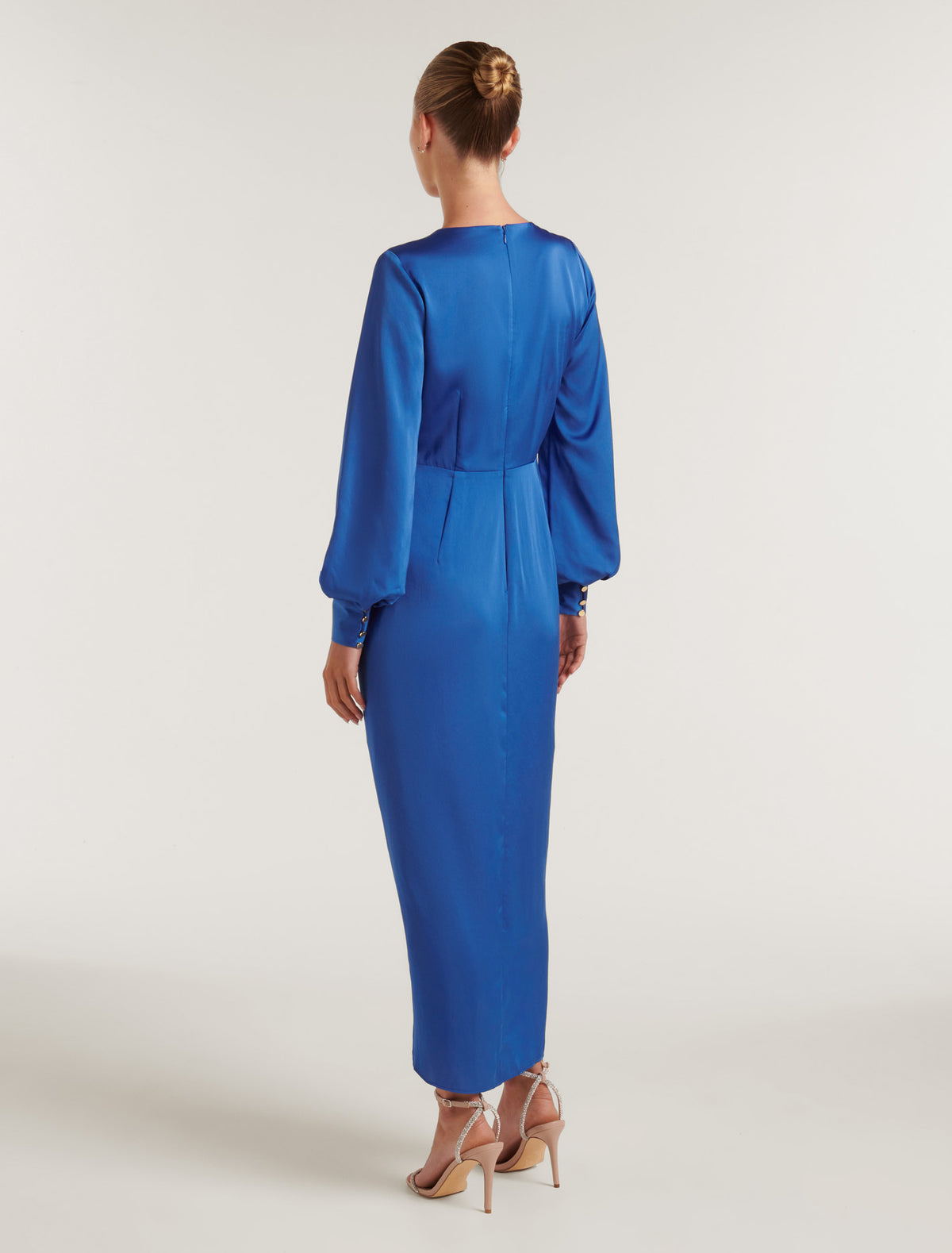Mirella Wrap Satin Midi Dress Blue Atmosphere