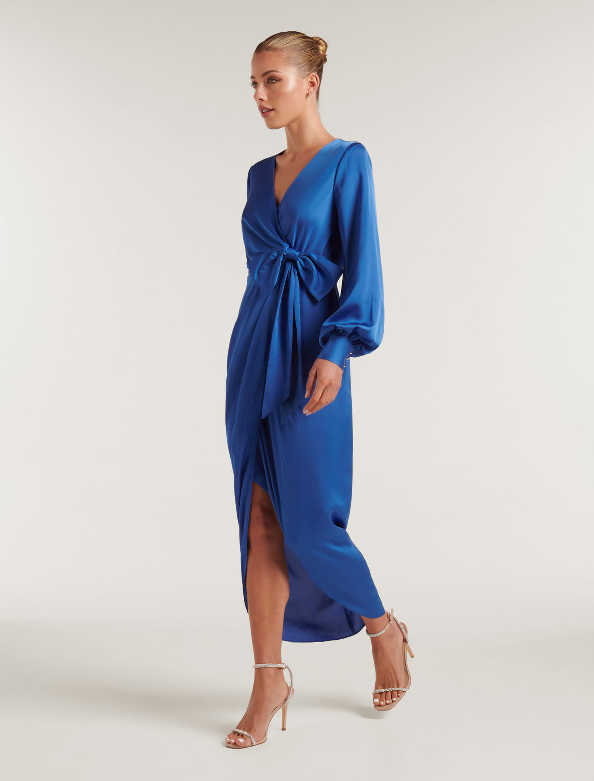 Mirella Wrap Satin Midi Dress Blue Atmosphere