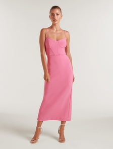 Elsa Corset Bodycon Midi Carnation Pink