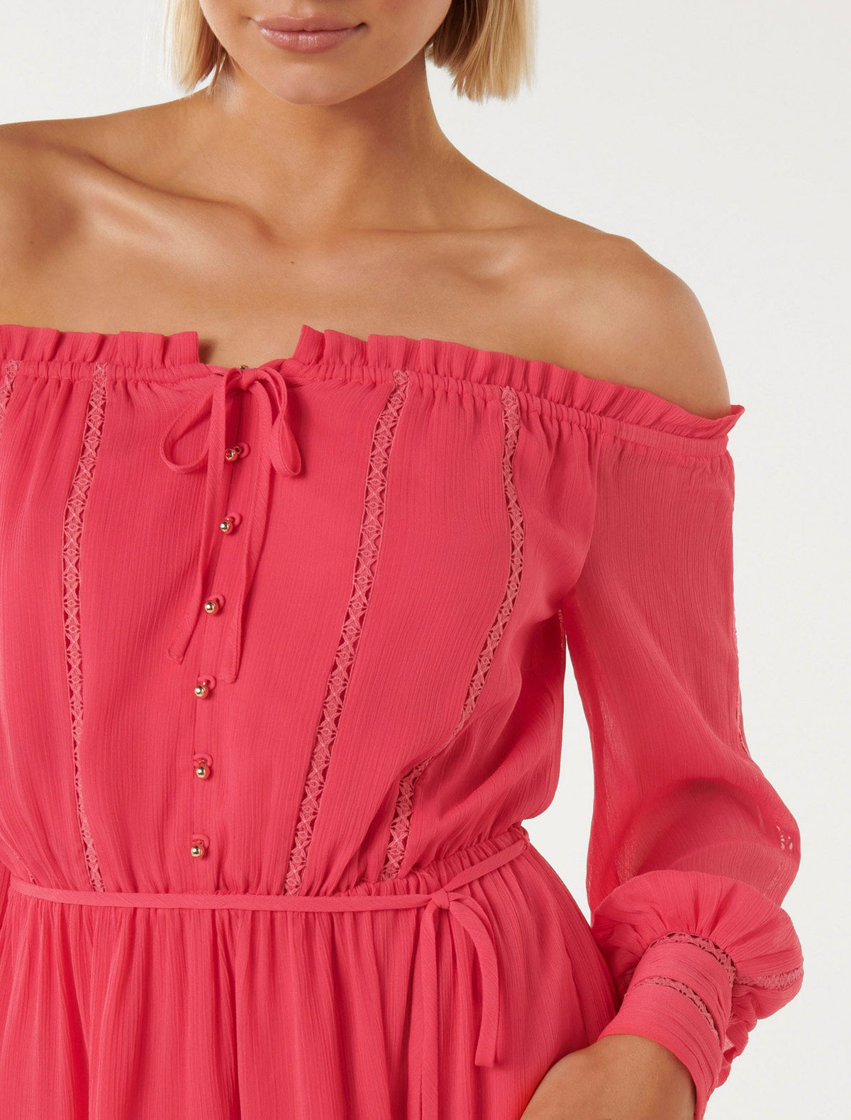 Gisele Off-Shoulder Mini Dress Cherry Pink
