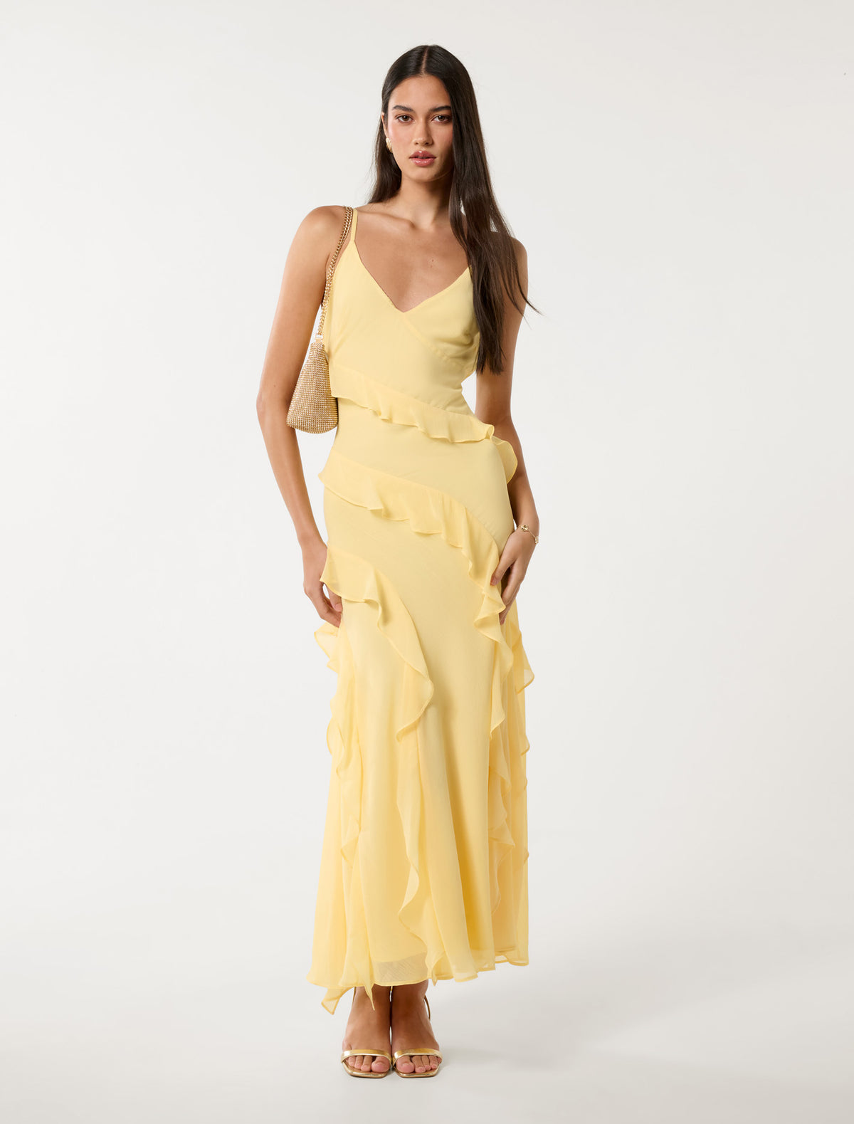 Poppy Ruffle Gown Pale Banana
