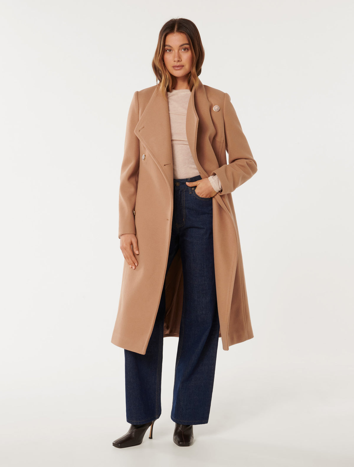 Ari Funnel Neck Coat Camel
