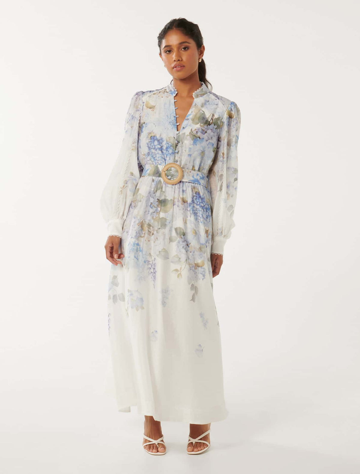 Peyton Petite Trim Detail Midi Dress Blue Warrantina