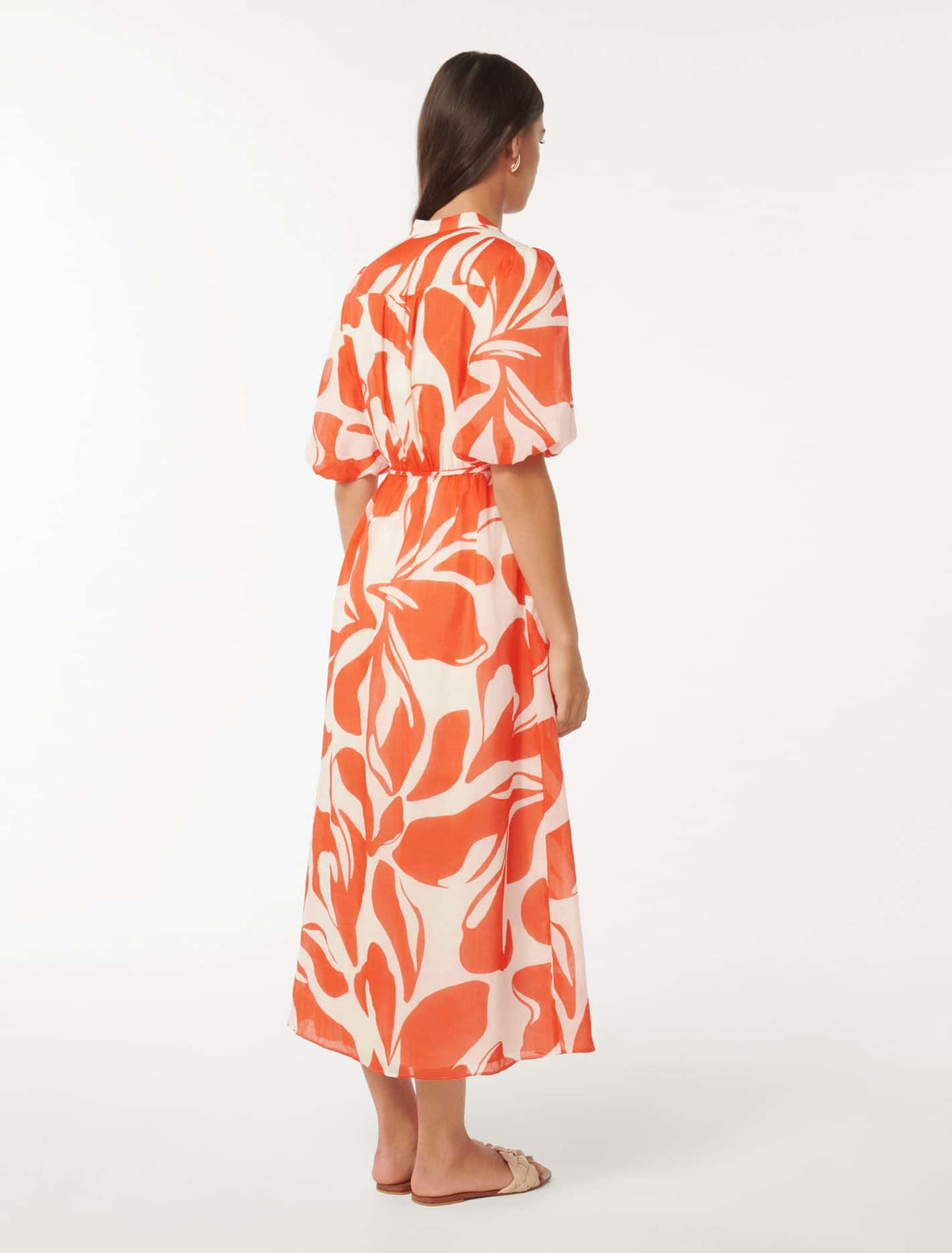 Loren Puff Sleeve Midi Red Ari Abstract