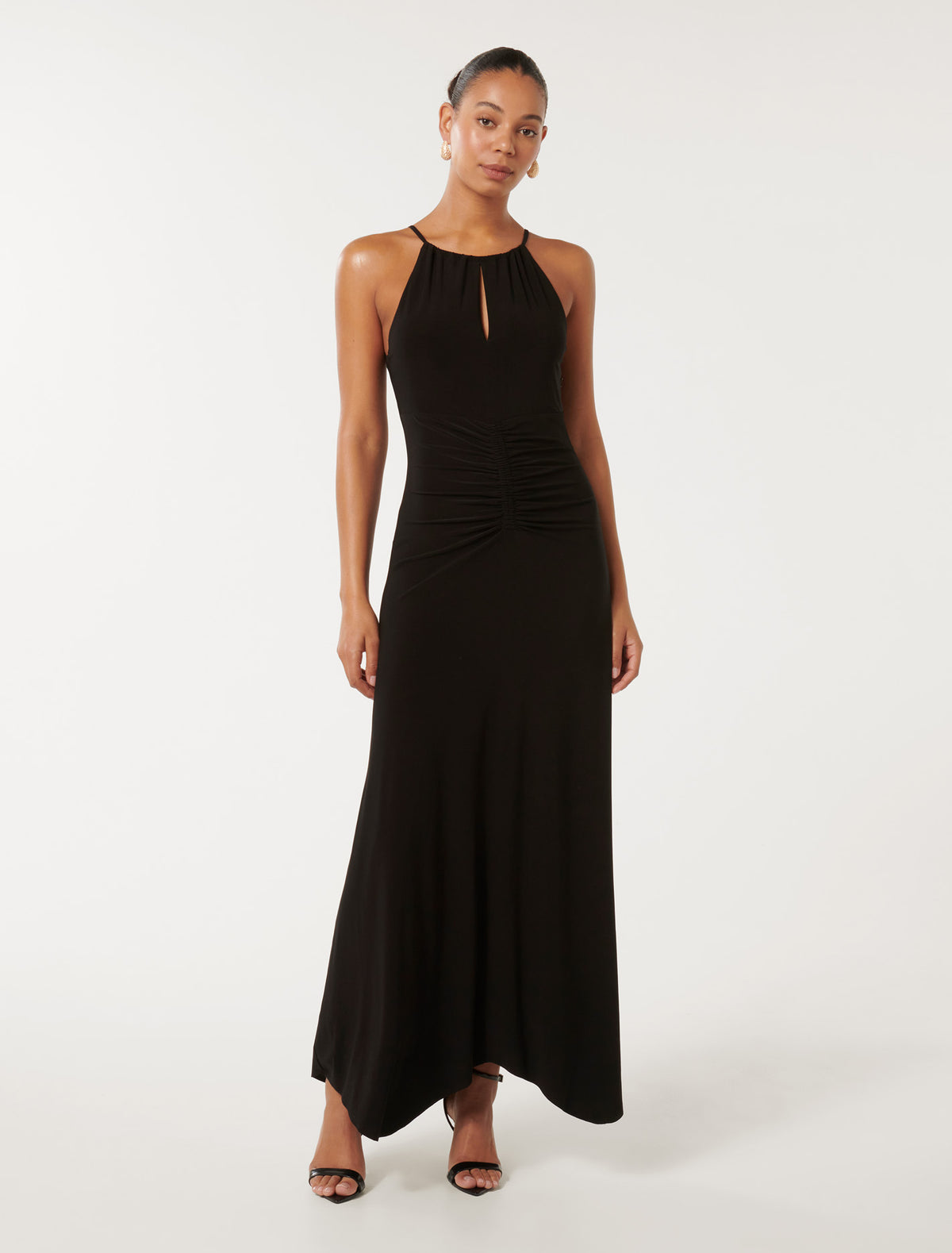 Whitney Gathered Midi Dress Black
