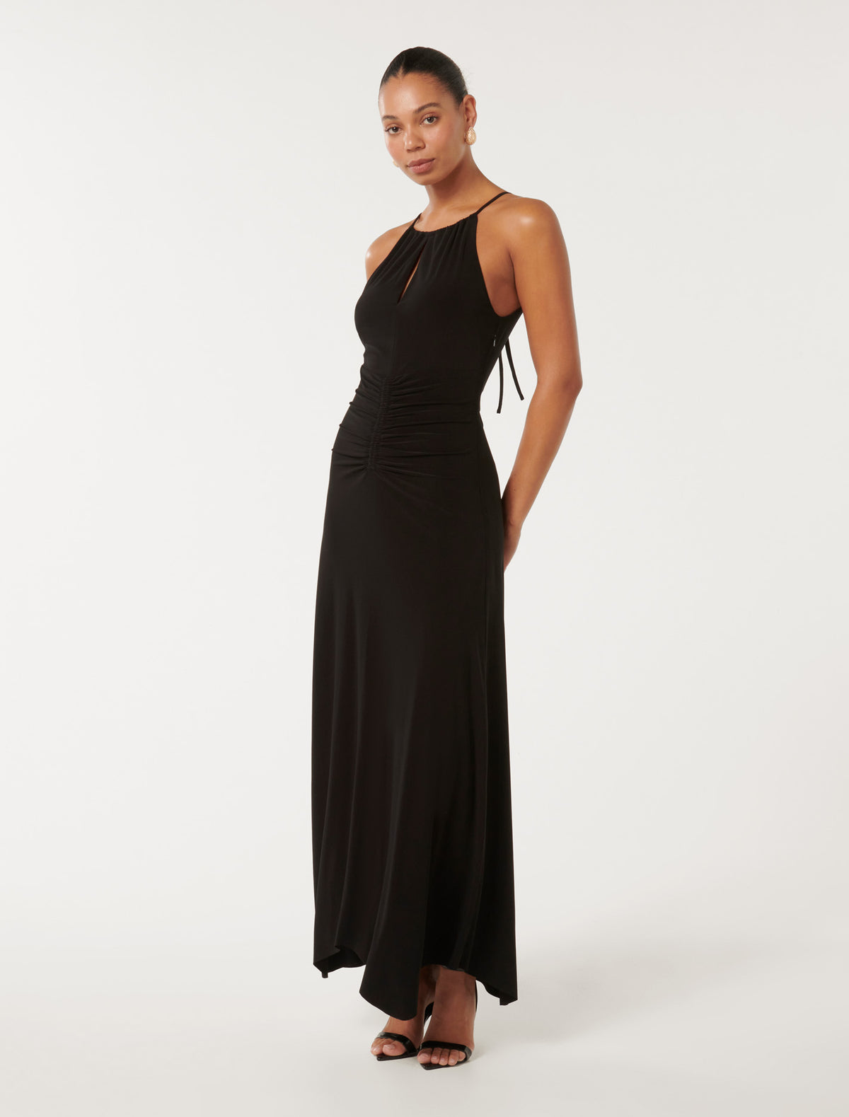 Whitney Gathered Midi Dress Black