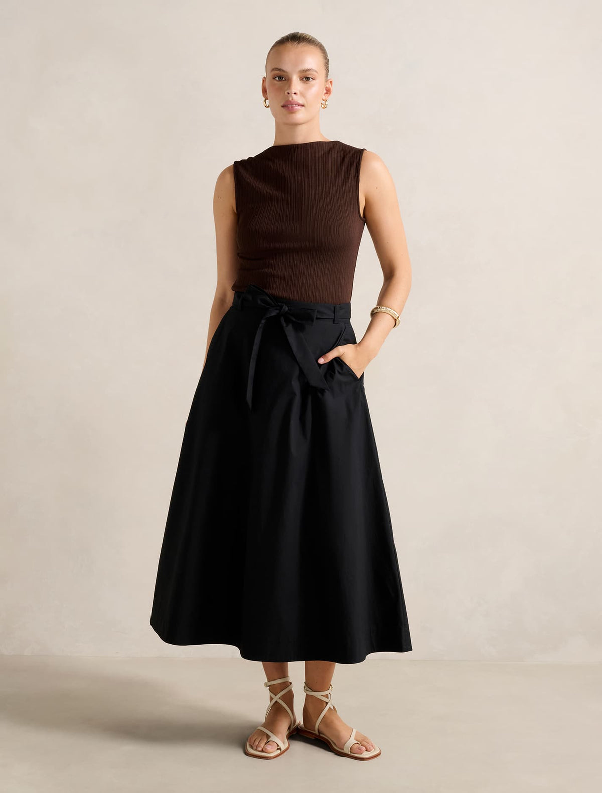 Madeleine Belted Midi Skirt Black