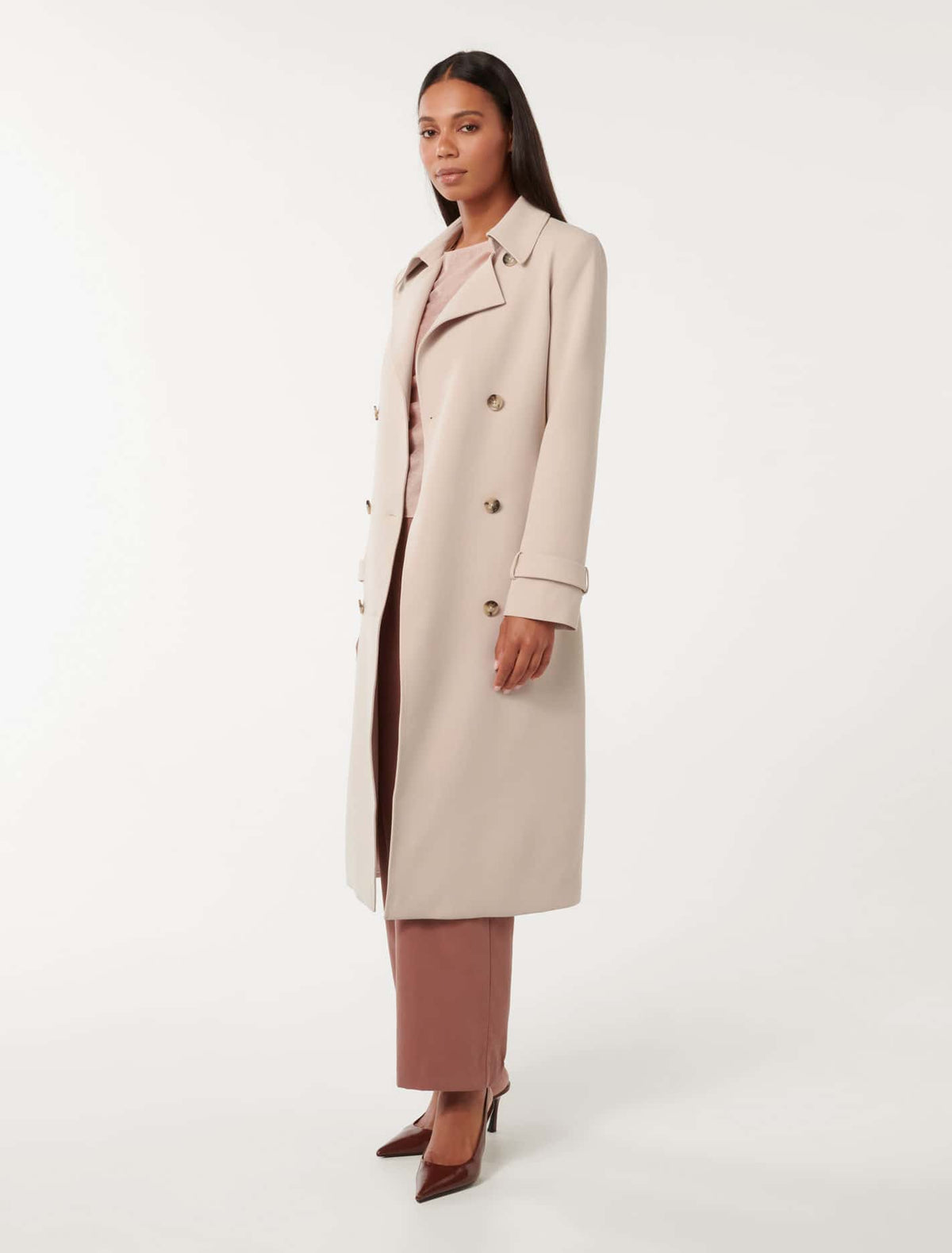 Leanne Crepe Trench Coat Stone Taupe