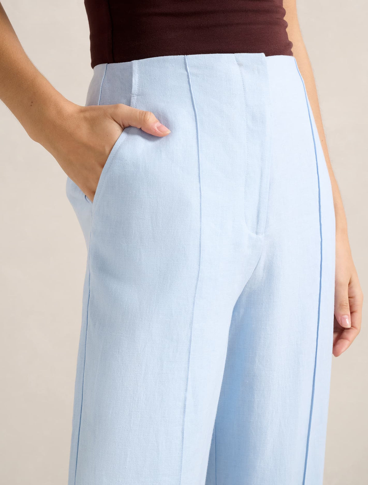 Posey Linen Wide Leg Pants Blue Set