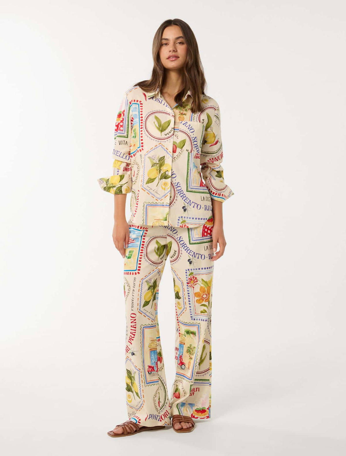 Lydia Oversized Linen Shirt Amalfi Postcards Co-ord