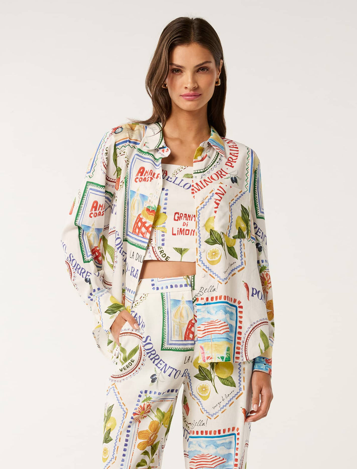 Lydia Oversized Linen Shirt Amalfi Postcards Co-ord
