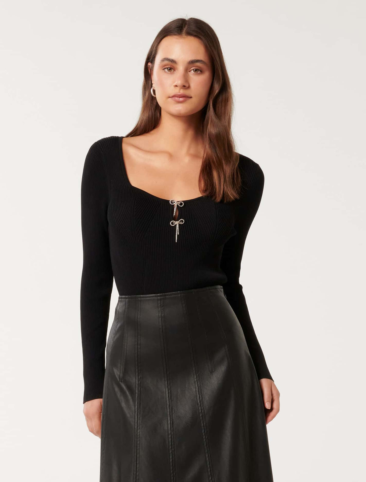 Bella Embellished Bow Knit Top Black