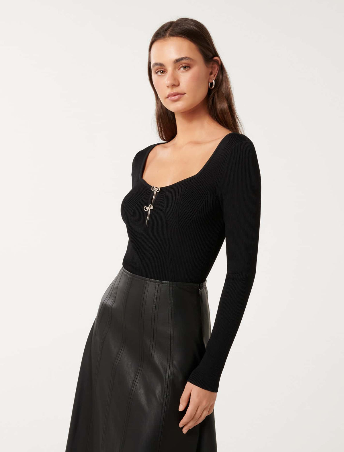 Bella Embellished Bow Knit Top Black