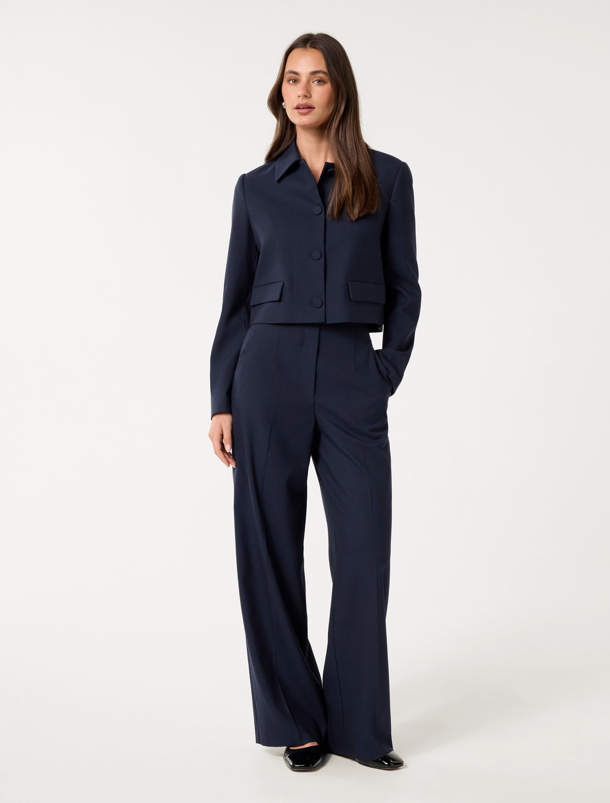 Tanya Cropped Top Collar Jacket Royal Navy Suit